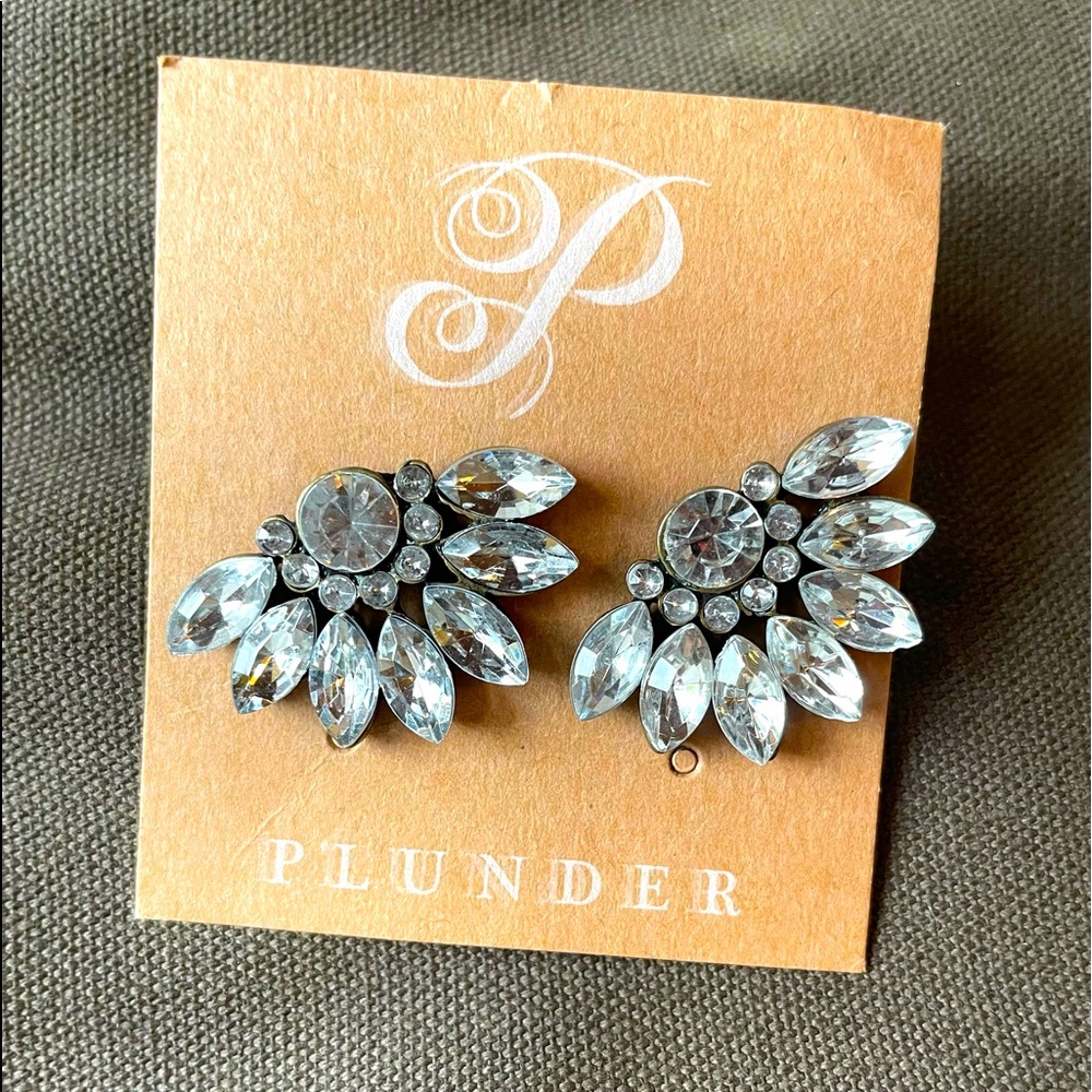 Crystal fan stud Denise earrings from Plunder, new in box, never worn